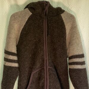 Men's Brown and Cream Hooded Jacket 100 percent wool